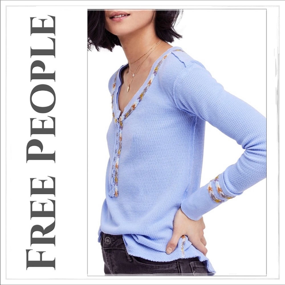 NWT ❋ Free People ❋ Light Blue Rainbow Thermal Top